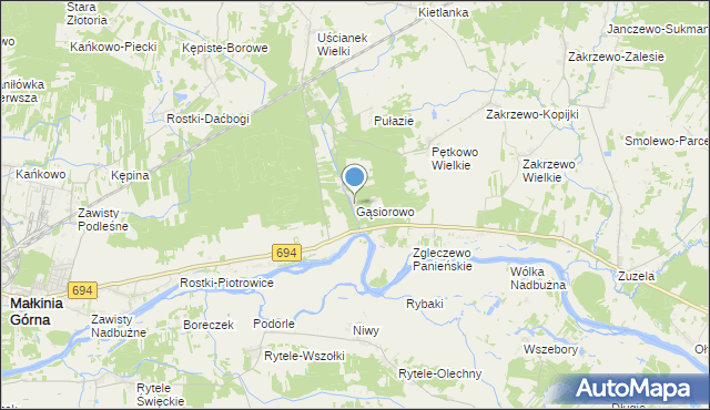 mapa Gąsiorowo, Gąsiorowo gmina Zaręby Kościelne na mapie Targeo